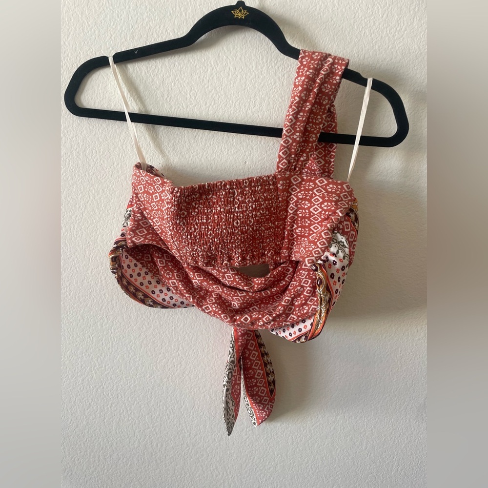 Anthropologie rustic orange aztec boho one shoulder bandeau with tie - Picture 6 of 6